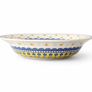Talerz obiadowy głęboki 24 cm w żółte bratki z niebieskimi akcentami
