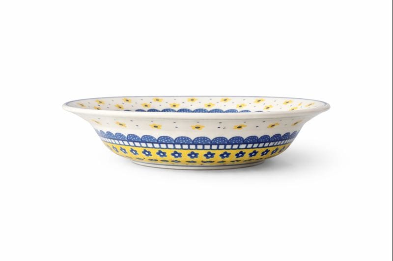 Talerz obiadowy głęboki 24 cm w żółte bratki z niebieskimi akcentami