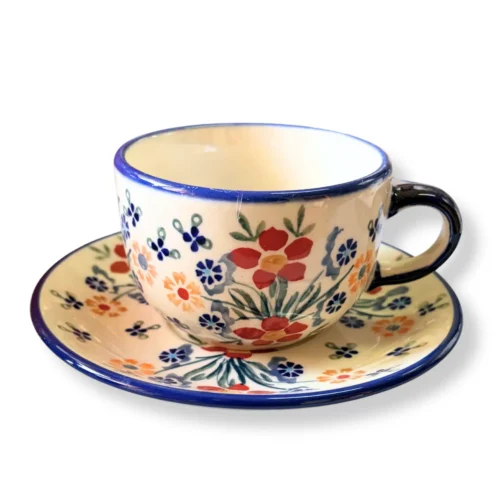 Filiżanka MS02 200ml ze spodkiem w czerwone kwiaty