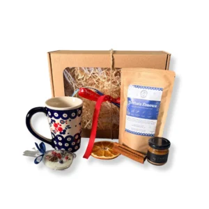 Świąteczny zestaw prezentowy - Kubek Delta BL04 250ml + herbata + miód + zawieszka z wosku sojowego + pudełko
